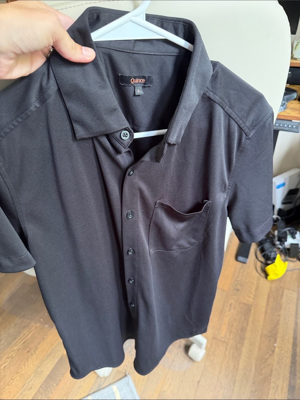 Quince Men’s Black Short-Sleeve Button-Down Shirt with Chest Pocket